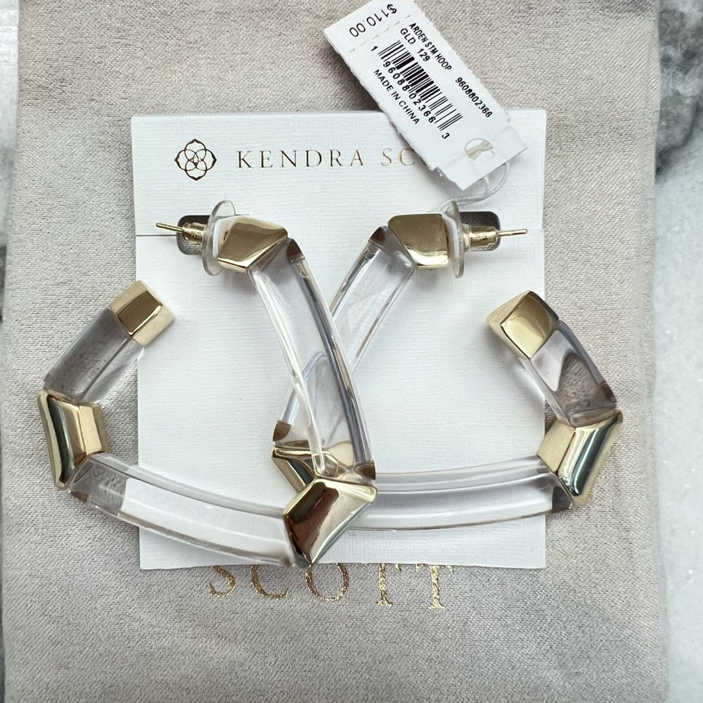 Ardene Gold and Clear Geometric Hoop Earrings